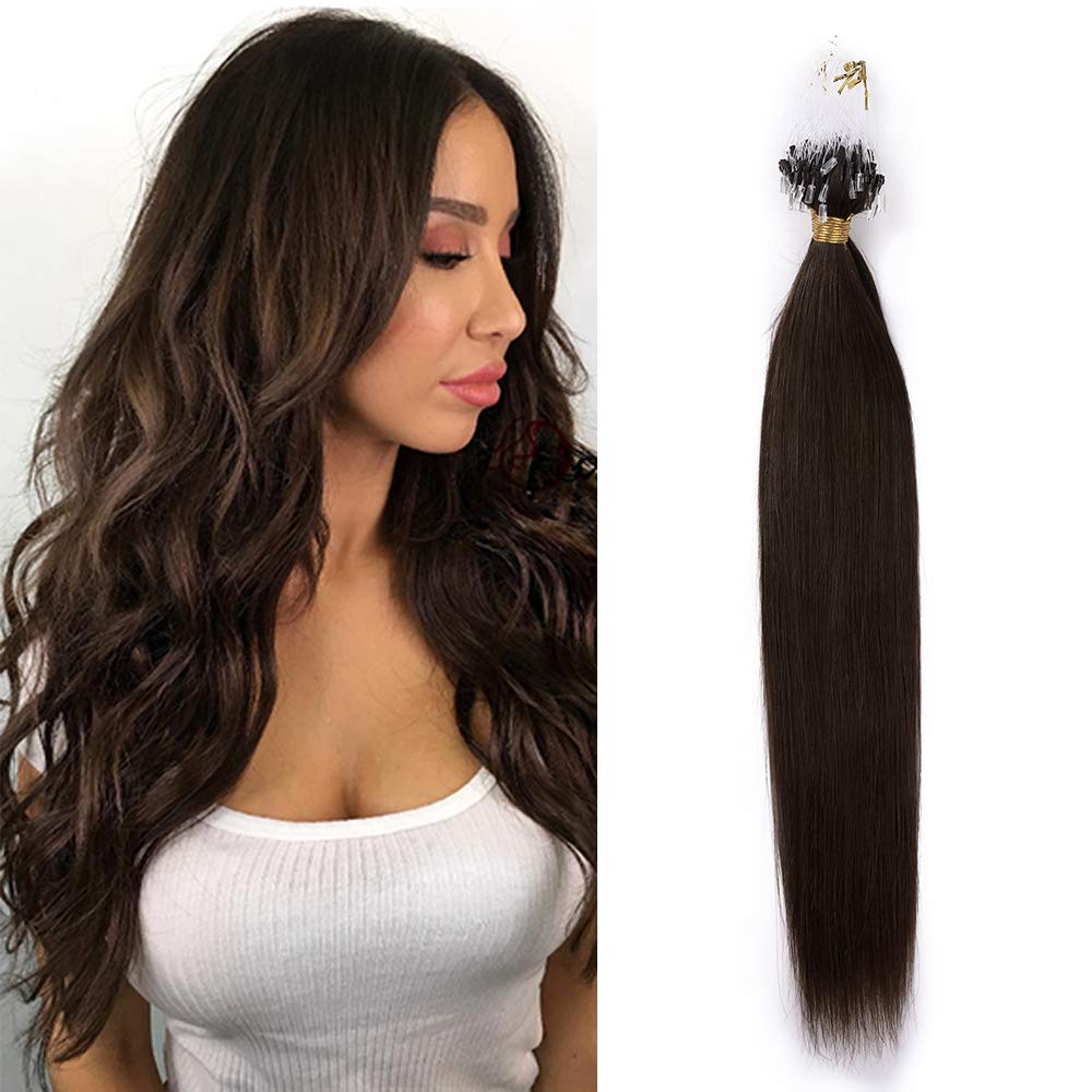 20inch Micro Loop Human Hair Extensions Real Remy Hair Micro Ring Loop Beads Straight - 50 Strands (1g/s #04 Medium Brown)