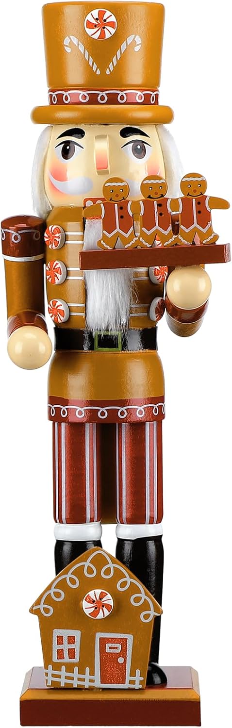 Nutcrackers - Wettarn Christmas African American Nutcracker Figures 14 Inch Wooden Black Gingerbread Man Nutcracker Soldier Christmas Wood Traditional Decorations for Holiday Decor