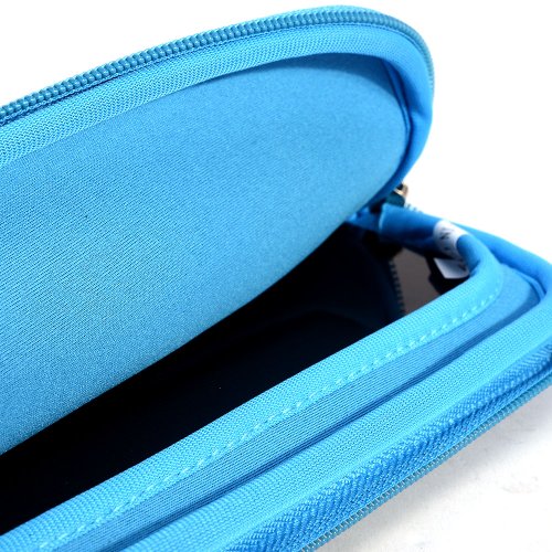 SLIM NEOPRENE SLEEVE WITH FRONT POCKET FOR ACCESSORIES in BLACK/BABY BLUE TRIM for Amazon Kindle Fire 2011 edition - Thumbnail 3