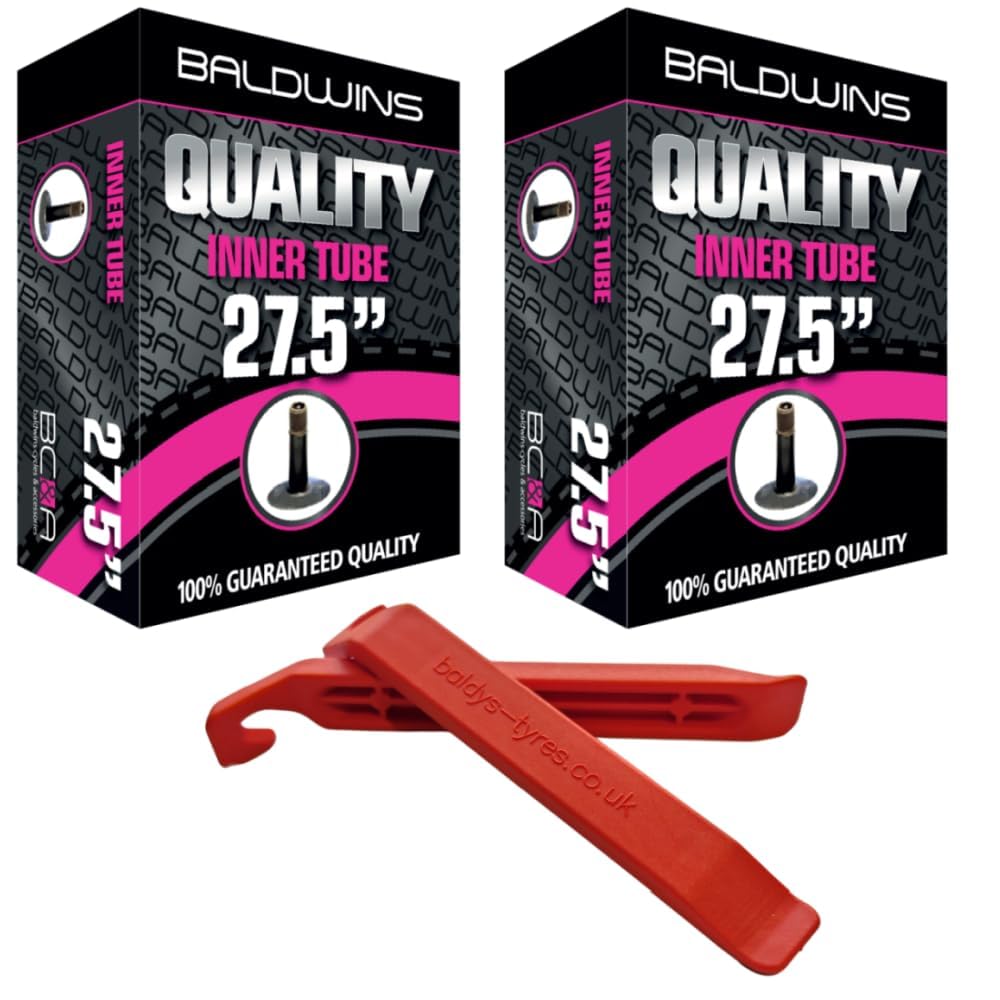 Baldwins Bike Inner Tube 27.5 x 1.75 to 2.125 Schrader Valve & BALDY'S TYRE LEVER (Pack of 2)