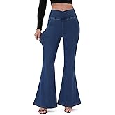 TONIRY Bell Bottom Jeans for Women High Waisted Stretchy Flare Jeans with Pockets Trendy Crossover Pull On Flare Jeggings