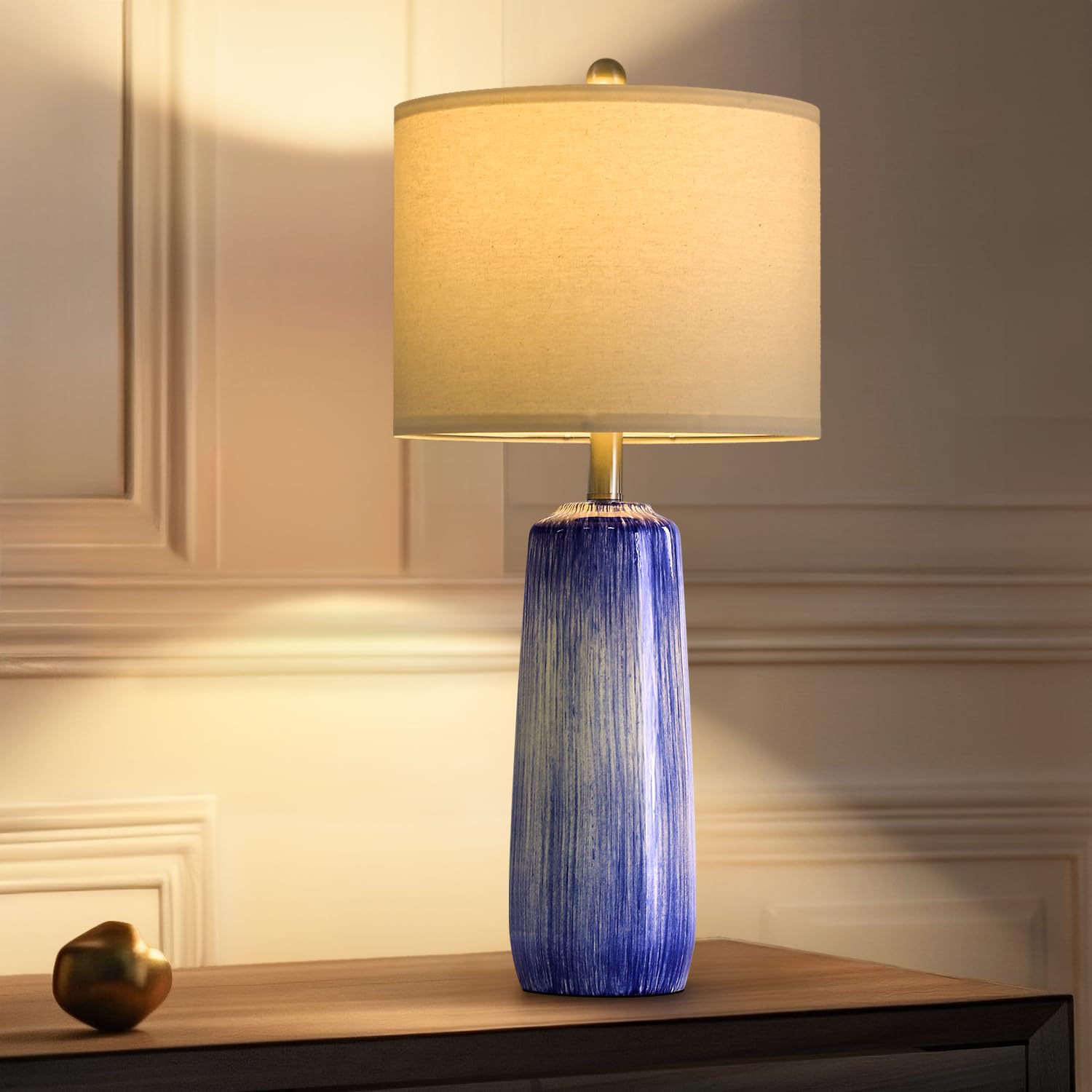Photo 1 of PORTRES 27.75" Modern Ceramic Table Lamp for Bedroom Bedside Lamps Home Decor for Living Room Farmhouse Nightstand Lamp End Table Lamps (1 Pack)