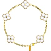 Bracelets for Women, Adjustable Lucky Clover Flower Charm Link Bracelet Gift, Dainty Four Leaf Jewelry Gift for Her