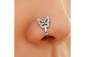 PLGEBR Fake Nose Ring, Fake Septum Nose Studs Clip, Crystal Fake Piercing Nose Ring Butterfly Non Piercing Clip on Nose,Nose Cuffs