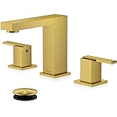 KENES Brushed Gold Widespread Bathroom Faucet 3 Hole Bathroom Sink Faucet Gold Two Handle, 8-Inch 3 Pieces Bathroom Vanity Faucet with Pop Up Drain & Supply Lines, KE-9050-4-P