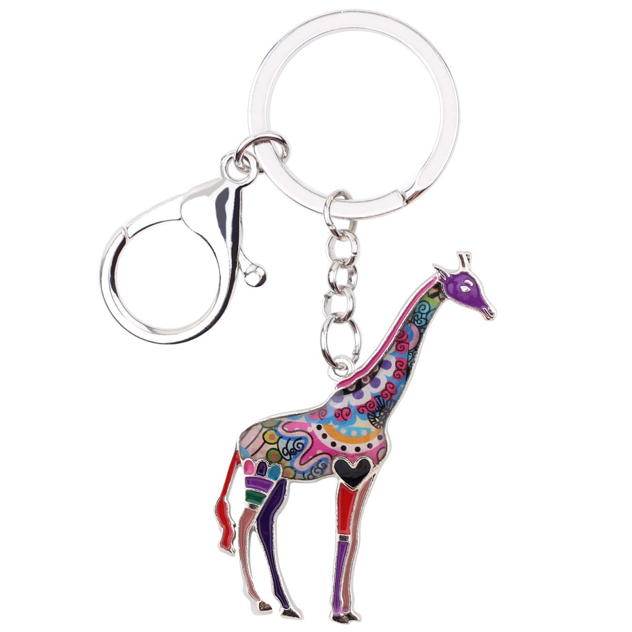 BONSNY Enamel Alloy Africa Giraffe Keyring Keychain Cute Jewellery For Women Girl Wallet Car Key Charm Gift (Purple)