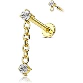 Agrewd Titanium ASTM F136- 16G Forward Helix Dangle Earrings for Women Flat Back Cartilage Tragus Piercing Jewelry Internally Thread Lobe Earring