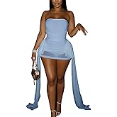 Sexy Off Shoulder Mesh Sheer Y2k Tube Mini Dress for Women Ribbon Bodysuit Party Club Birthday Dresses Date Night