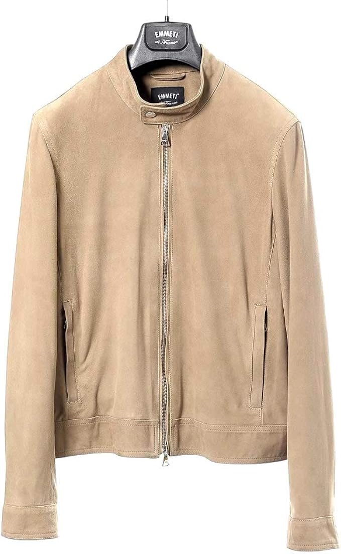 Amazon エンメティ Emmeti 国内正規品 21ss ゴートスエードシングルライダースジャケット Juri Silver Almond ベージュ 44 メンズ コート ジャケット 通販
