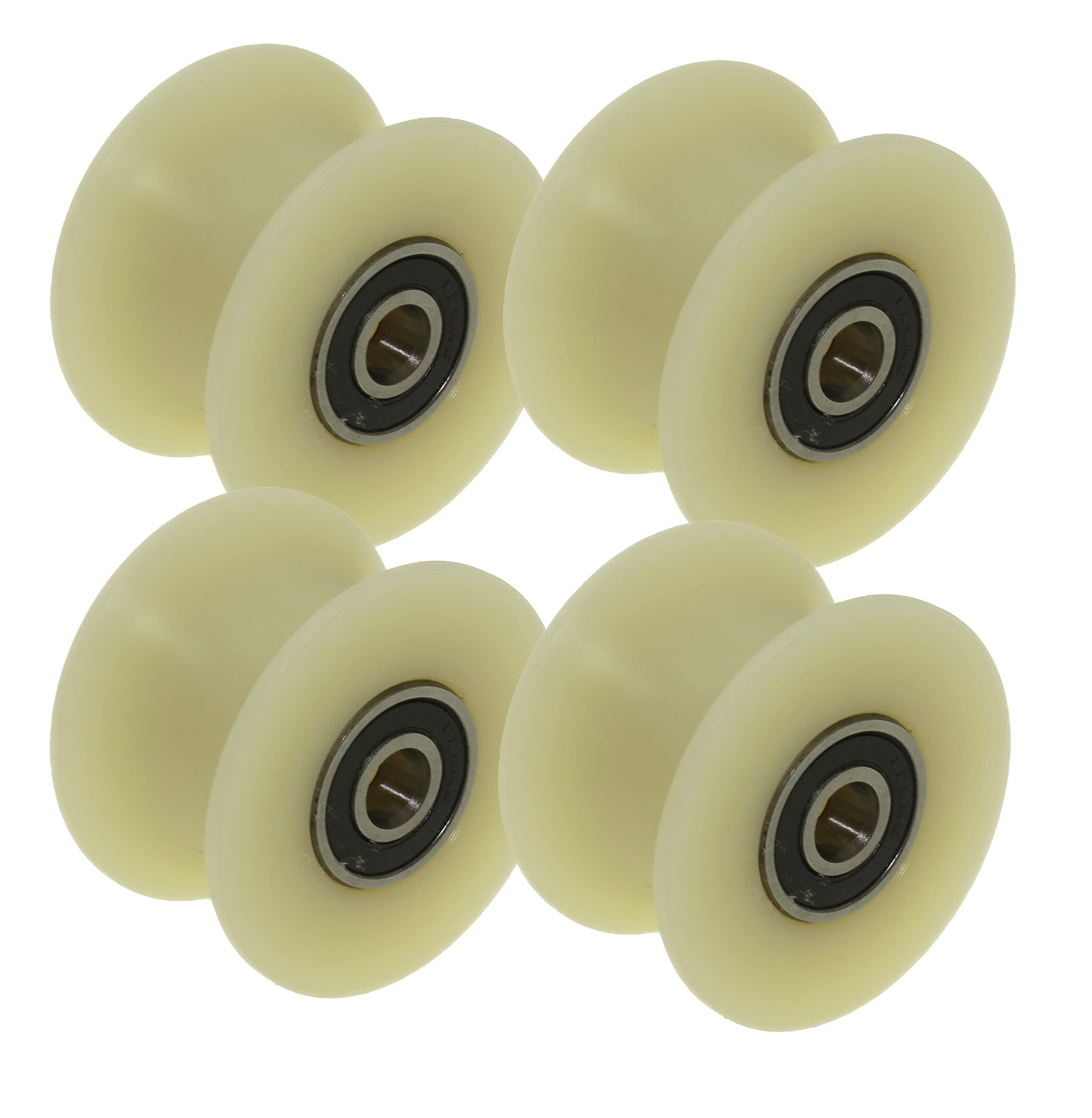 (50-25-8) Pack of 4 x 50 mm Machined Nylon Pulleys Sheaves Wheels with 25 mm Groove Made in the EU (8 mm Bearings)