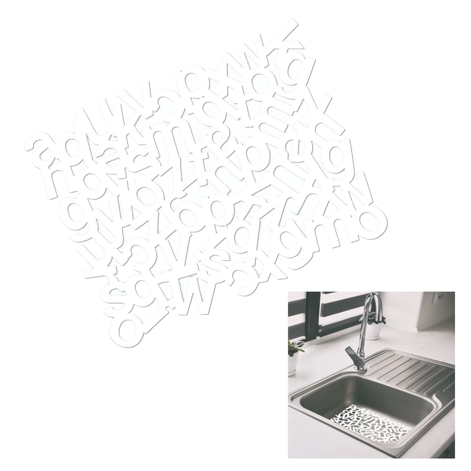 Kitchen Sink Mat 32 x 25 cm, Protective Mat with Letters for Sink in Mold, Anti-Slip, Durable, Easy to Clean, Anti-Scratch, Shockproof (White)