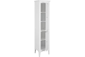Teamson Home Glancy 63 in. Freestanding Linen Storage Cabinet with Two Doors and Adjustable Shelves for a Stylish and Functional Storage Solution in Bathrooms, Kitchens, or Living Room, White