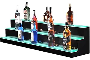 MESAILUP 60 Inch Detachable LED Lighted Liquor Bottle Display 3 Step Illuminated Bottle Shelf 3 Tier Home Bar Drinks Commercial Lighting Shelves with Remote Control (3 Tier, 60 inch)
