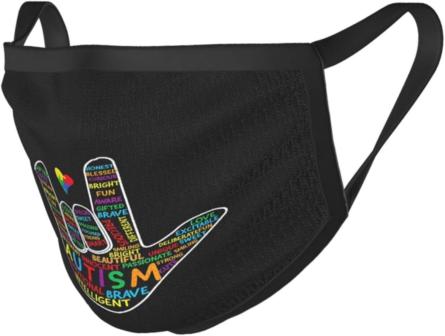 ASL Love Sign Language Autism Awareness Giftf for Autism Black Cotton Fabric, Washable