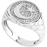 Middle Eastern Jewelry Men's 925 Sterling Silver Islamic Crescent Moon and Star Ring