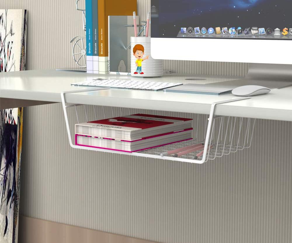 Flipzon Under Shelf Basket Storage Under Cabinet Shelf Wire Basket (Silver, Pack of 1)