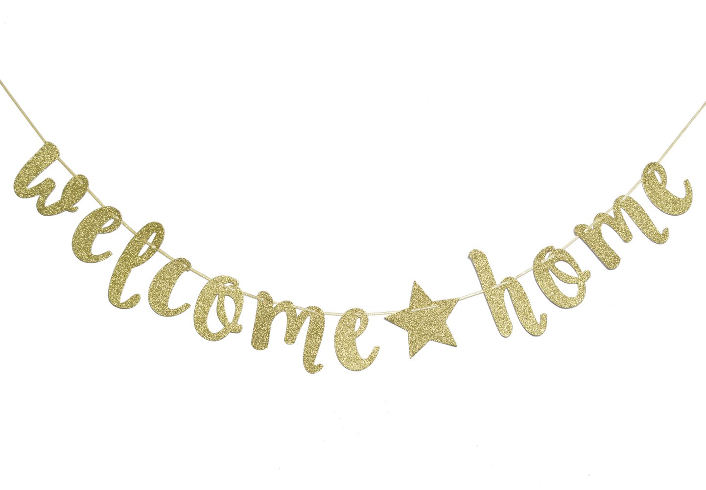 Welcome Home Gold Glitter Banner for Housewarming Patriotic Military Decoration Family Party Supplies Cursive Bunting Photo Booth Props Sign (Gold)