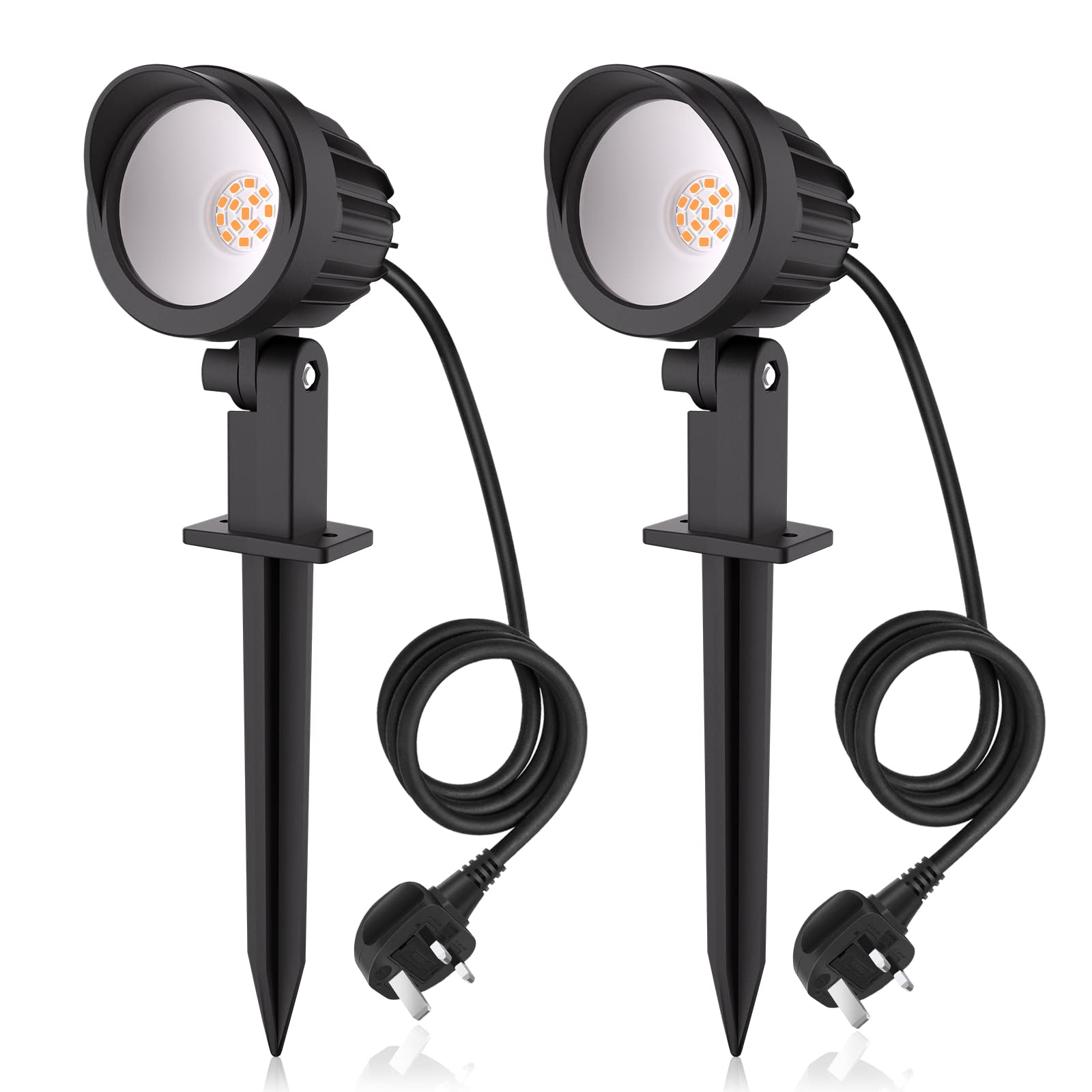 MEIKEE Garden Spot Lights 7W 500LM Outdoor Spike Lights led Lawn Light IP66 Waterproof Spot Light with UK Plug LED Landscape Lights Decorative Light for Patio Yard Pathway Warm White 2 Pack