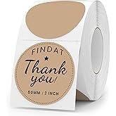 FINDAT Khaki Thermal Labels Round 2 Inch Vinyl Circle Direct Printer Stickers Brown Waterproof Self-Adhesive Decals Label for Logo Design Sealing Office Address 500 PCS