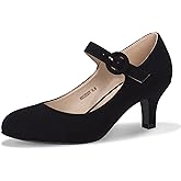 IDIFU Women's Jessy Dress Mary Jane Shoes Low Kitten Heels Closed Round Toe Office Work Wedding Pumps