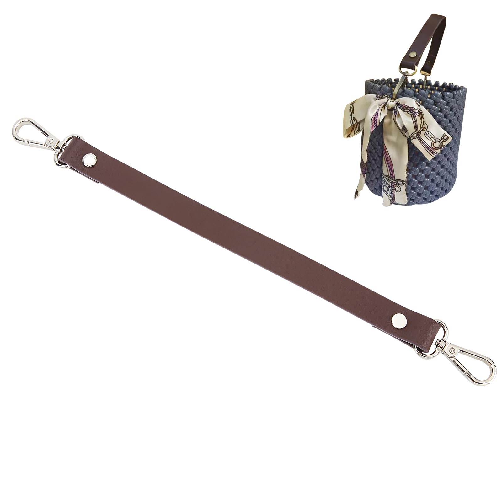 WADORN Cowhide Leather Purse Handle Strap, 13 Inch Leather Short Handbag Handle Strap Replacement Clutch Bag Handles DIY Bag Making Accessories for Wallet Tote Shoulder Bag Crochet Pochette, Brown