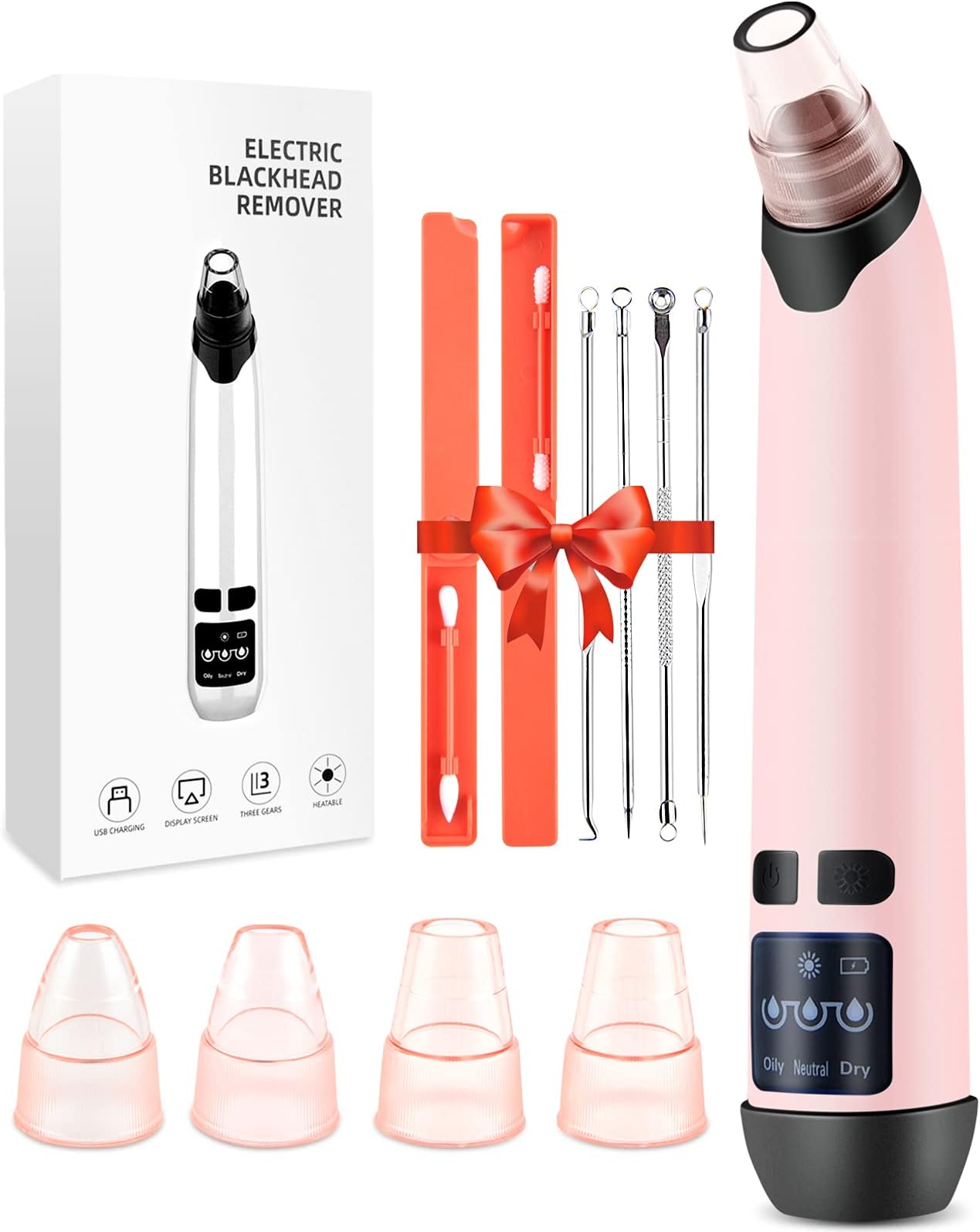 DISEN Blackhead Remover Vacuum Pore Cleaner Blackhead Acne Extractor with 4 Probes, 3 Adjustable Suction Level & Usb Rechargeable Display for Facial Skin