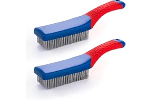 GEGRATERWA Wire Brushes 2 Pcs Steel Brushes Heavy Duty Carbon Steel and Stainless Steel Wire Scratch Brush with Rubber Ergonomic Handle (16x3.5cm)