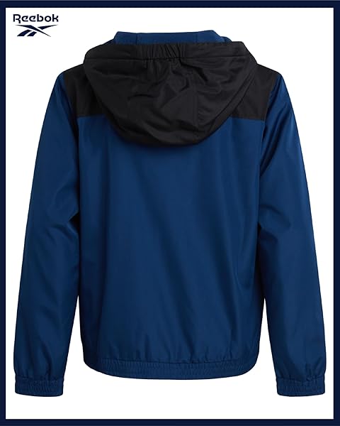REEBOK BOYS WINDBREAKER JACKET – LIGHTWEIGHT POLAR FLEECE LINED WATER AND WIND RESISTANT HOODED ZIP UP JACKET FOR BOYS, SIZE 14-16, BATIK BLUE