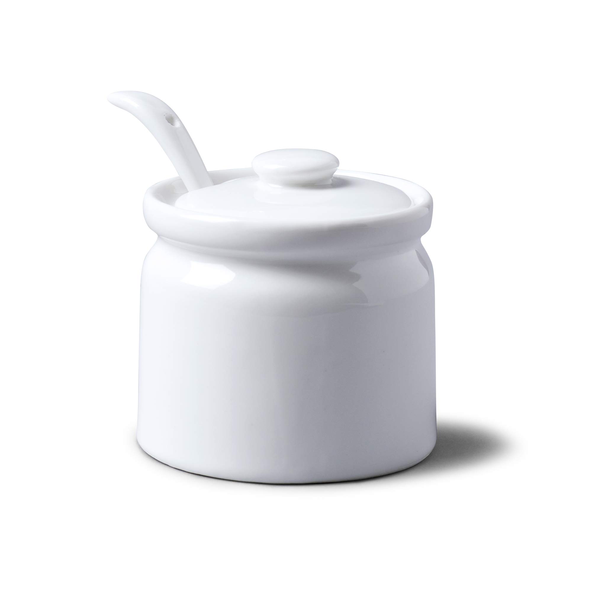 WM Bartleet & Sons 1750 T165 Traditional Porcelain Sugar/Jam/Mustard Pot with Lid & Spoon 8cm – White, 24 oz