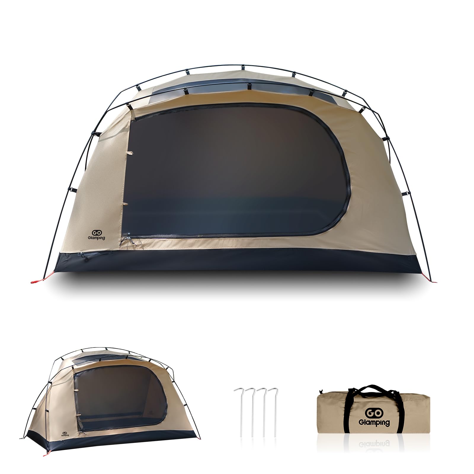 GOGlamping テント ツーリングドームテント【SKY EYE 自立式】 TC素材 コットン ソロ 1人用 軽量 アルミポール 前後入り口 メッシュ天窓 焚き火可 2重層 小型テント キャンプテント コンパクト アウトドア ツーリング ハイキング バイク自転車 キャンプ 210*90*112CM サンドカラー商品画像