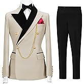 CYANDUSTY Men's 2 Piece Double Breasted Suits Tuxedo for Men Slim Fit Suit Formal Wedding Prom