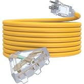 25Ft 12 Gauge Extension Cord with 3-Outlets | Heavy Duty Outdoor Extension Cord with Lighted end, 15A 1875W SJTW, ETL Listed - Great for Garage, Garden and Home, Yellow