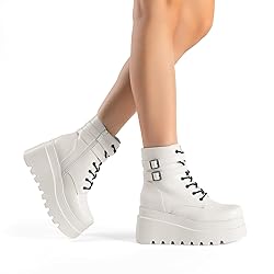 DREAM PAIRS Women Platform Combat Ankle Boots Goth