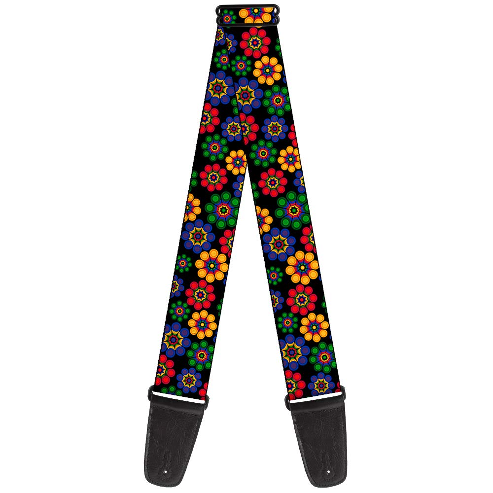 Buckle-Down Guitar Strap - Psychedelic Daisies Black/Multi Color - 2" Wide - 29-54" Length