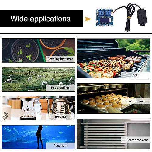 PEMENOL DC 12V Humidity Temperature Controller Module Display Digital Thermostat Humidistat Controller Automatic Constant Temperature and Humidity Controller with SHT20 Sensor and Dual Relay Outputs
