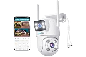 SOVMIKU 6MP PTZ Dual Lens Security Camera Outdoor, Wired Plug-in | Wireless 2.4G WiFi Camera, 360° View, Auto Tracking, Human Detection, Light Alarm, Color Night Vision, 24/7 Record,Two-Way Talk