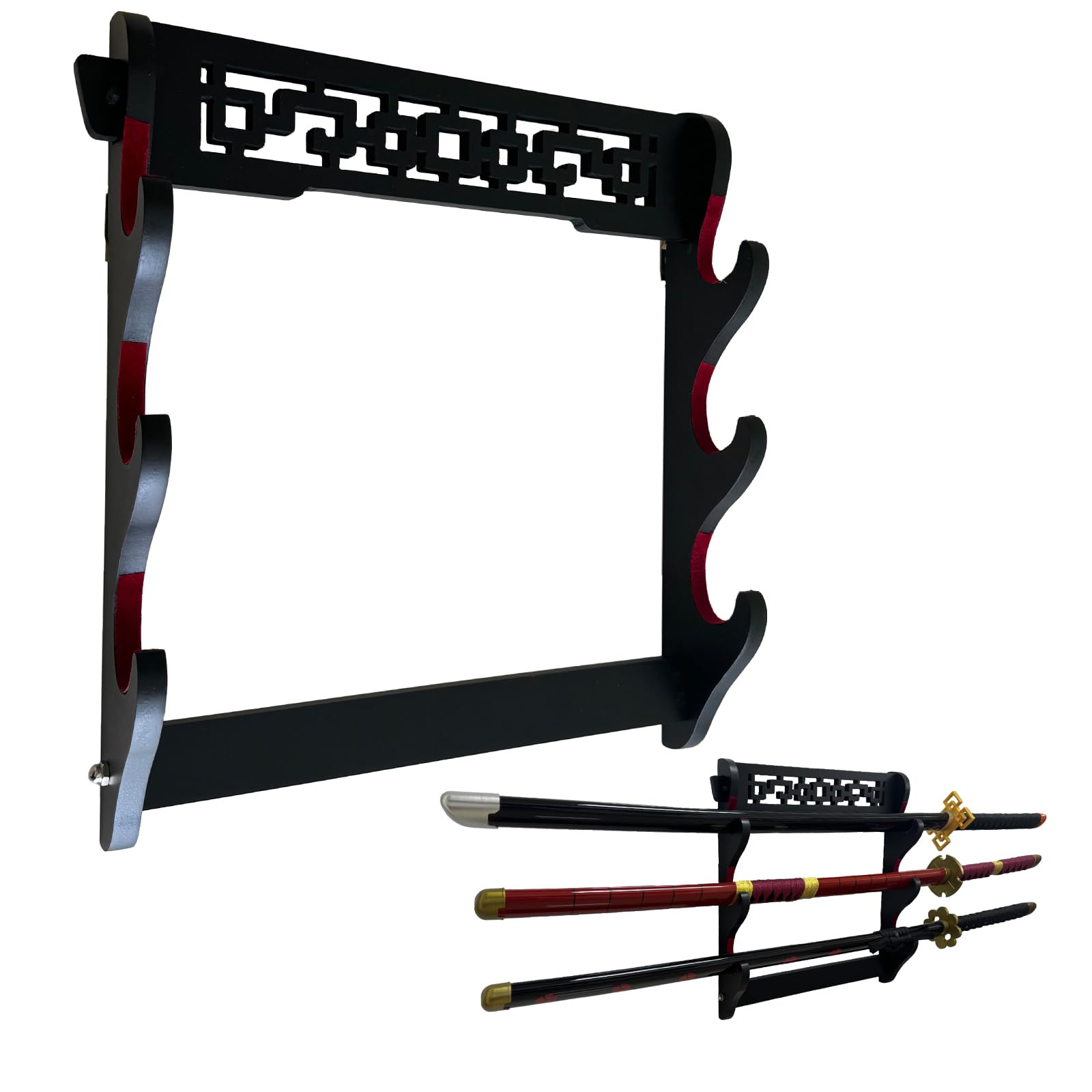 Dfdvye Sword Holder Katana Wall Mount - 3 Tier Velvet Padded Katana Stand Samurai Rack Samurai Sword Display Rack Wand Wakizashi Sword Stand Zoro Animation Sword Display