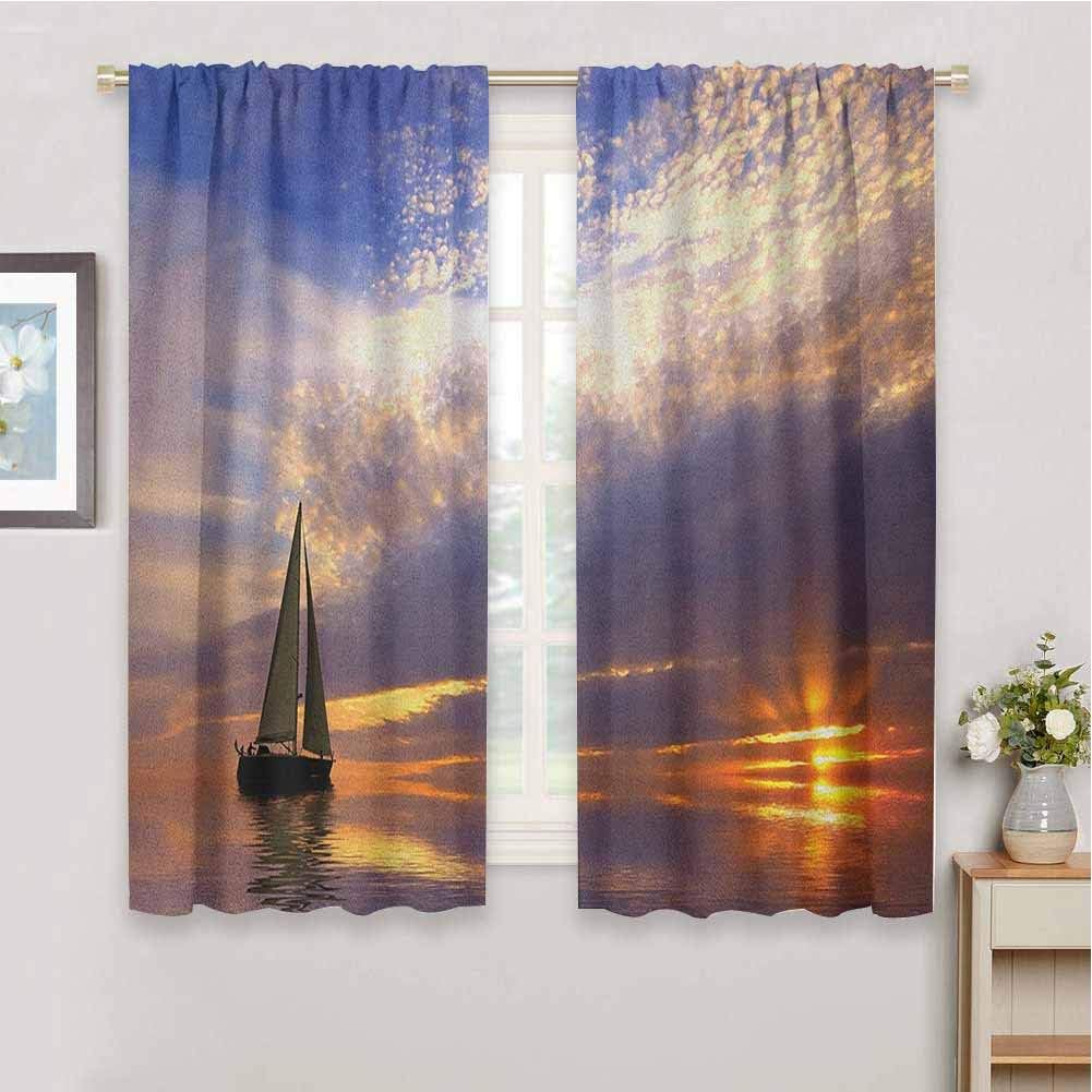 DILITECK Blackout Curtain Liner Sailboat Sailing with Sunset Sunbeams on The Horizon Romance Honeymoon Destination Sliding Curtains for Patio Decor W42 x L63 Inch Marigold Bluegrey