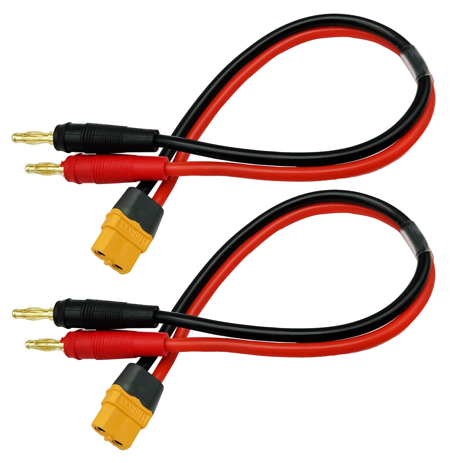 Photo 1 of 2pcs XT60H (XT60 Upgarded Female Connector Plug to 4mm Banana Plugs Battery Charge Lead Adapter Cable 12awg 30cm
