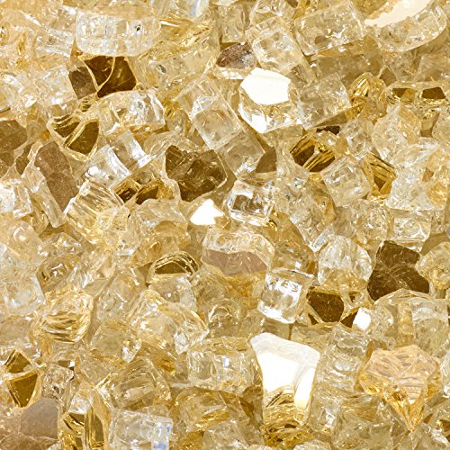 High Luster, 1/2" Reflective Tempered Fire Glass in Sunstorm Gold, 10 Pound Jar, by Celestial Fire Glass