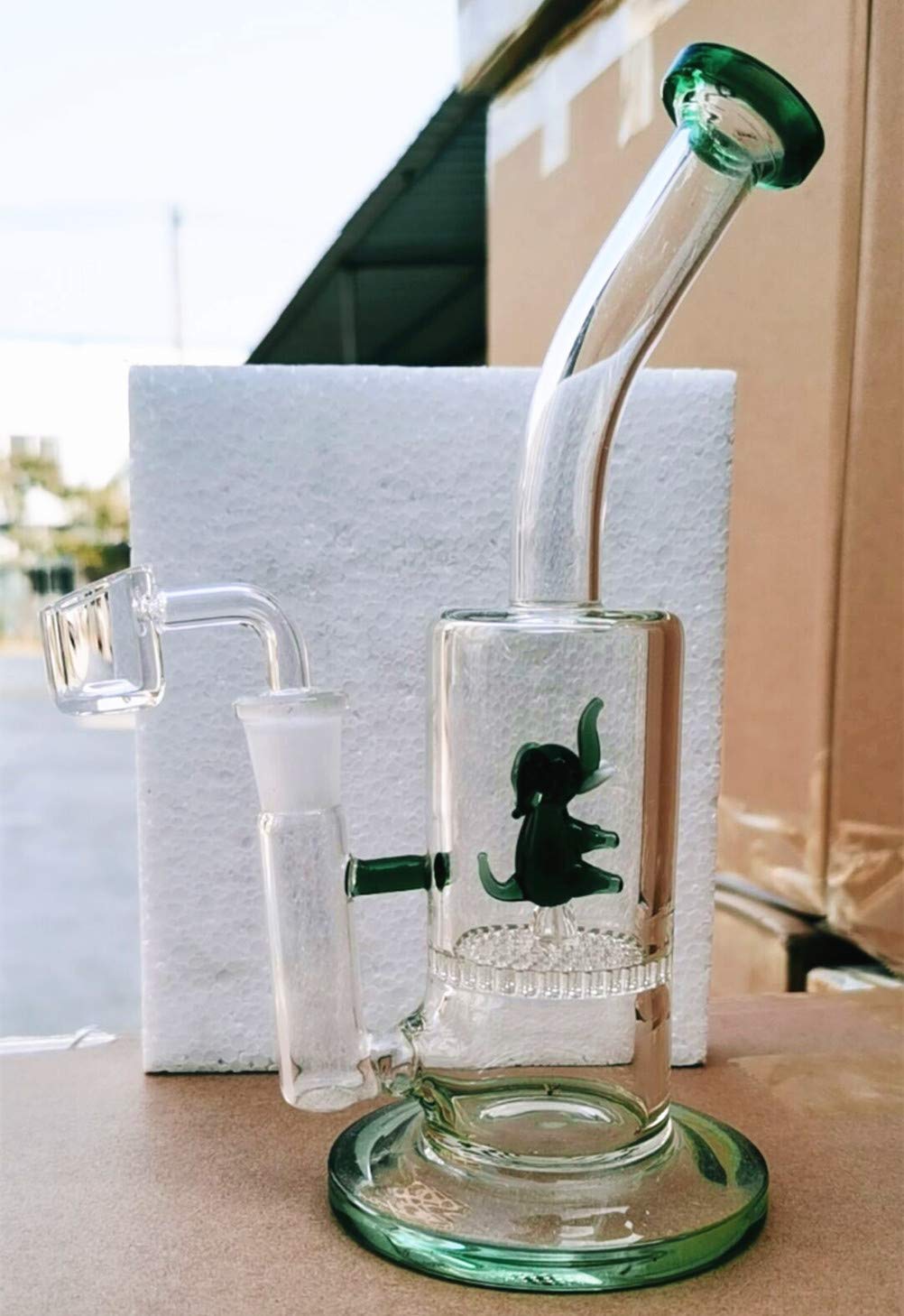 Mosi Mimi Animal Glass Bong Octopus Water Pipes Bongs Thick Honeycomb Perc Pipe Bowl Quartz Banger Recycler Medium Bongs (Green Elephant)