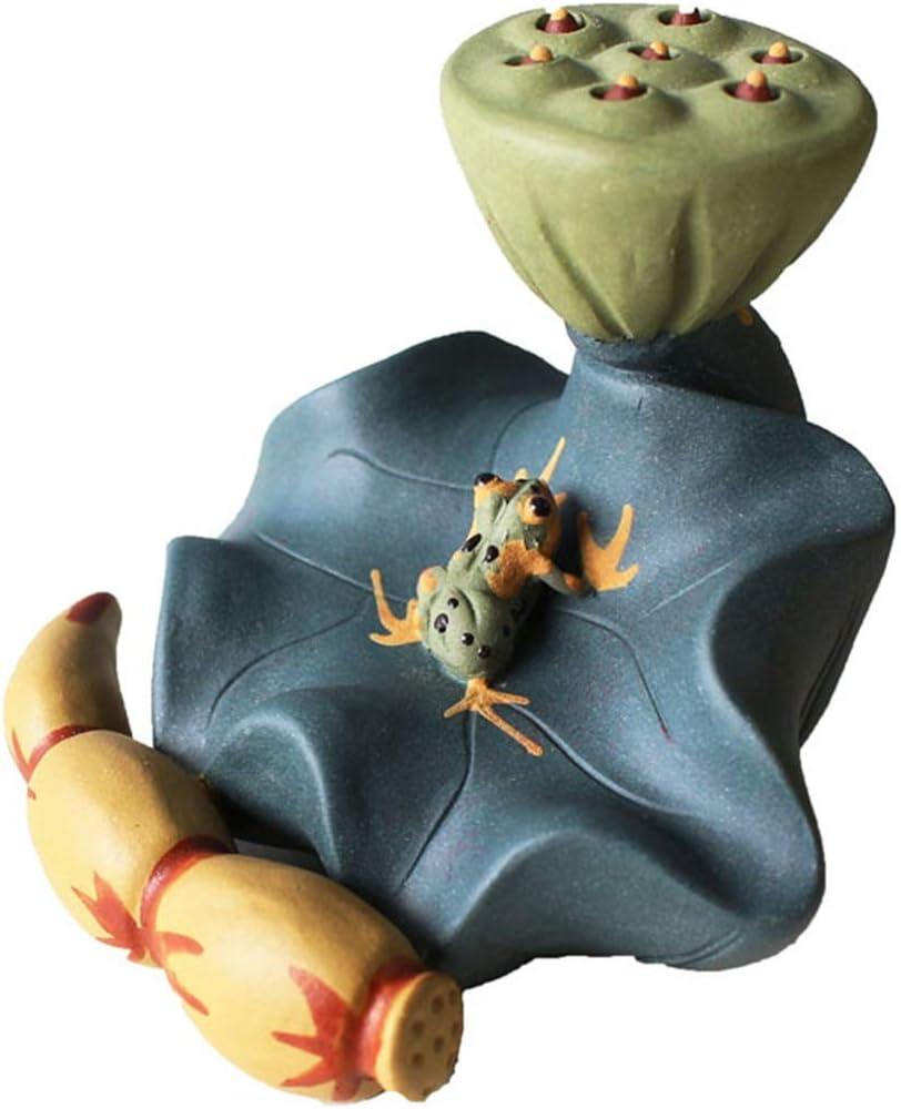 Weq Frog lotus seed Decoration ornaments Tea pet decoration Purple sand tea pet frog handmade tea ceremony decoration (Color : 8 * 8.5 * 7.5CM)