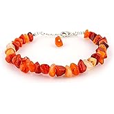CRYSTALINES Natural Raw Fire Opal Gemstone Bracelet, Polished Rough Stones, Handmade Bohemian Jewelry, October Birthstone, Silver Plated Chain 8 inch, Christmas Gift For Women