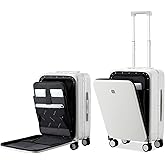 Hanke Grace Hard Shell Suitcases with Wheels,20 Inch Carry On Luggage Airline Approved with Aluminum Frame, Travel suitcase with Front Pocket Travel Luggage for Short Business Trips, Smoke White.