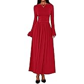 BTFBM Long Sleeve Maxi Dresses for Women 2025 Fall Casual Ruched Boat Neck Flowy Elegant Formal Wedding Guest Dress