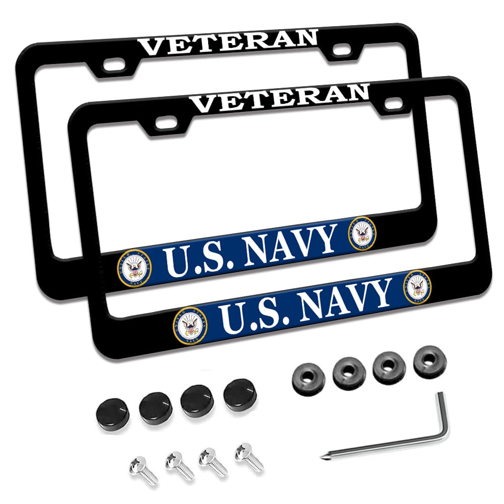 Photo 1 of **FRAMES ONLY**2 Pcs License Plate Frame for US Navy Veteran Black Matte Aluminum USN Car Plate Cover Holders with Screw Caps