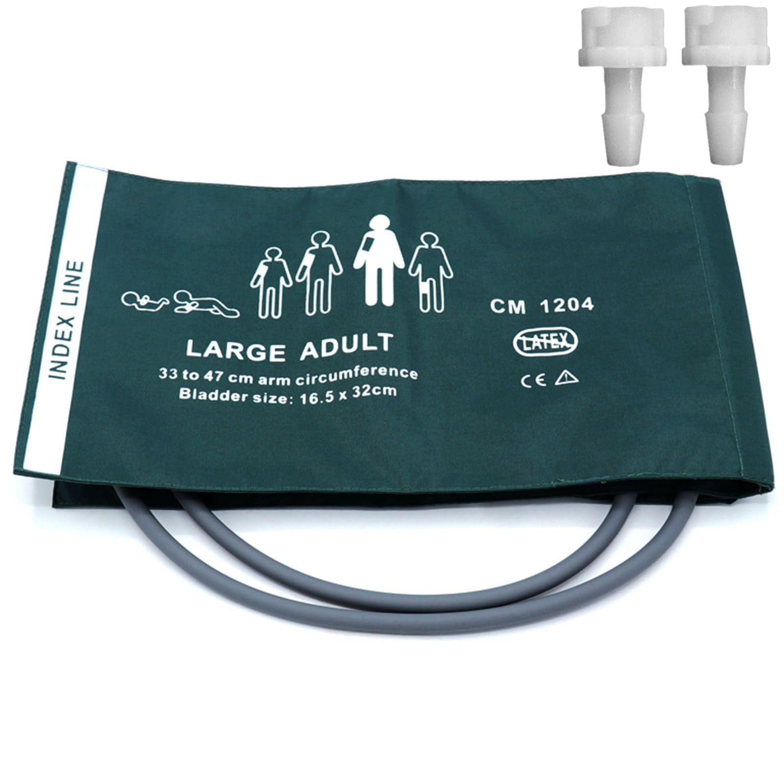 NIBP Cuff with BP18 Connectors for Large Adult, 33-47 cm Reusable Dual Tube Nylon Replacement BP Cuff with Inner Airbag for Blood Pressure Monitor Machine