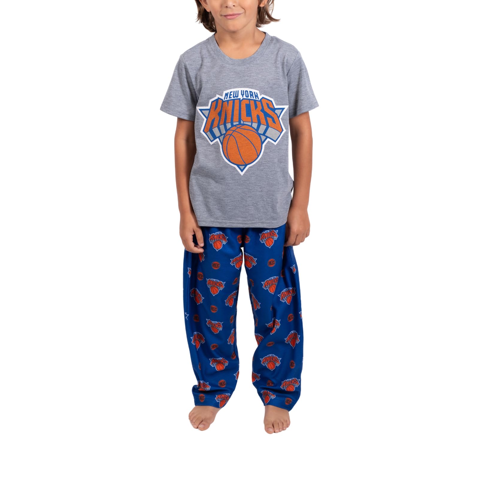 Ultra Game Boys' Standard 2 Piece Pjs Lounge Pants & Tee Set,New York Knicks,Toddler Sizes,5-6 Image