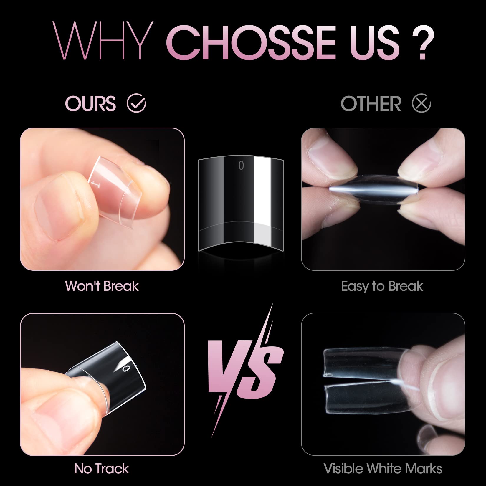 Buqikma 500PCS Short Nail Tips for Acrylic Nails - Clear False Short Artificial Tips for Manicure with Box（Pink Box with Tips） - Image 3