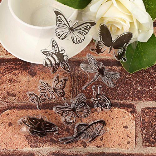 Transer Silicone Butterfly Flower Embossing Folder Template DIY Card Scrapbooking Decor (D, Black)